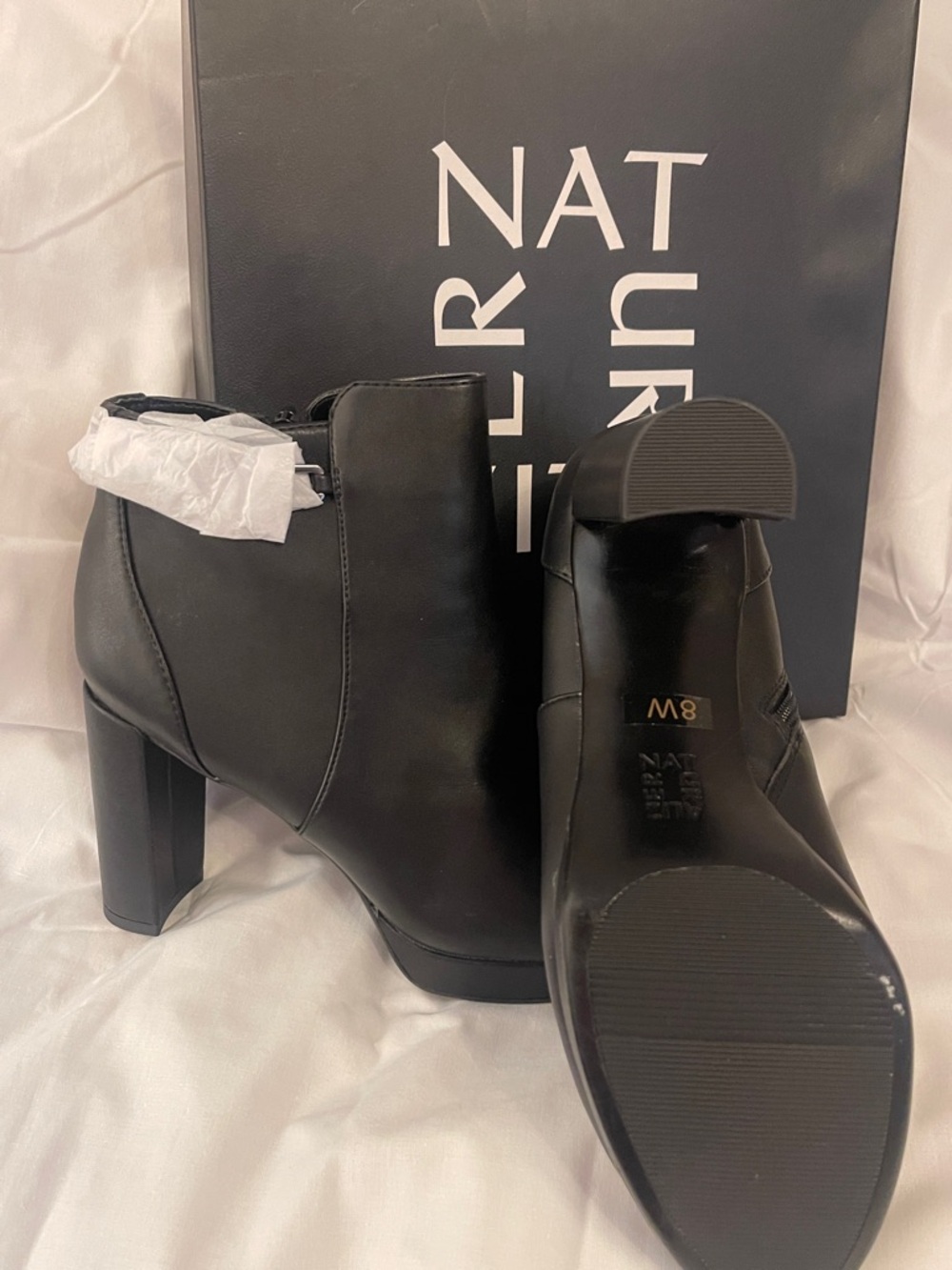 Naturalizer Black Leather High Block Heel Ankle Booties